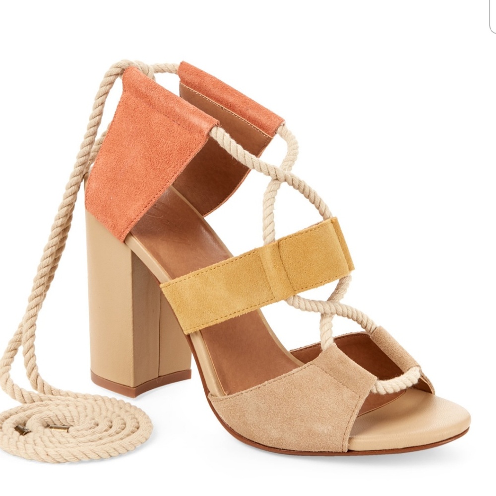 bettye muller Multicolor Suede Rope Lace Block Heel Sandals